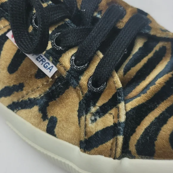Superga 2750 Fanvelw Velvet Cognac Zebra Animal Print Sneakers Lace Up Size 8 - Picture 9 of 13